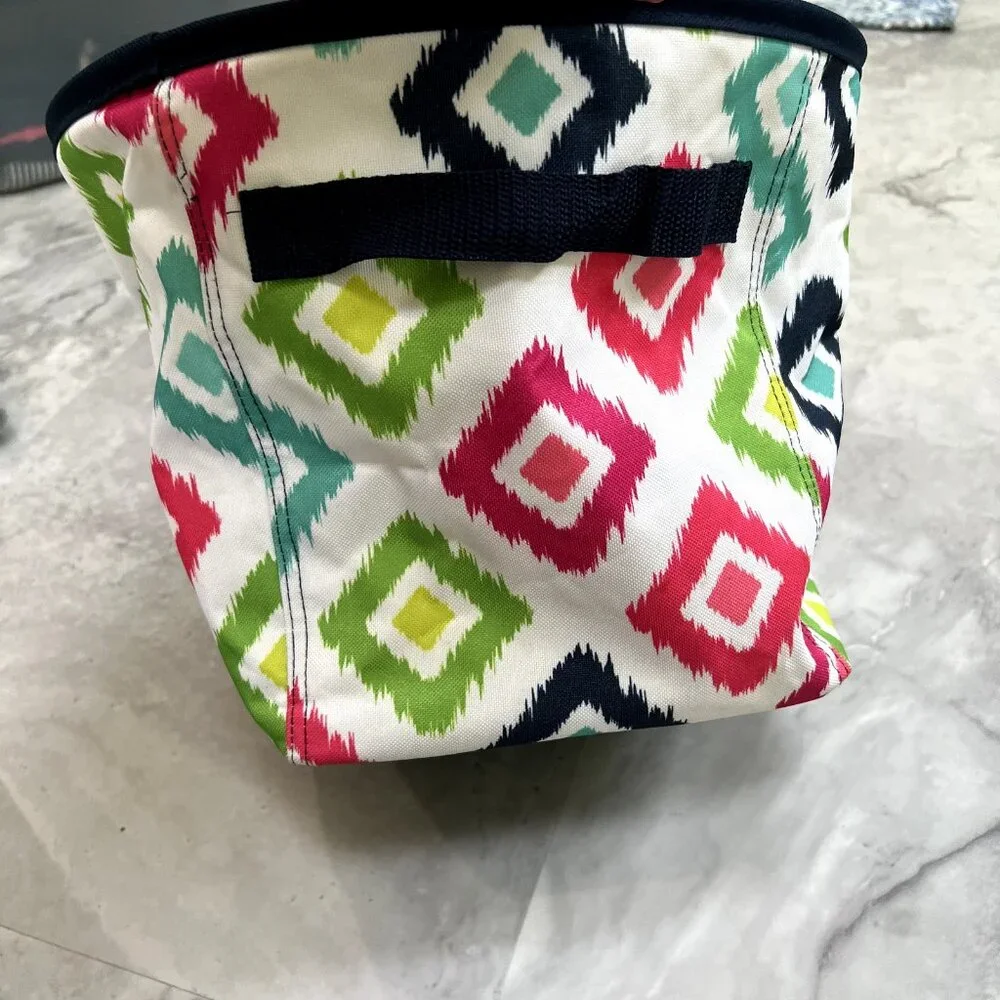 Thirty One Mini Storage‎ Bin CANDY CORNERS Print with Teal Bird Icon Accent